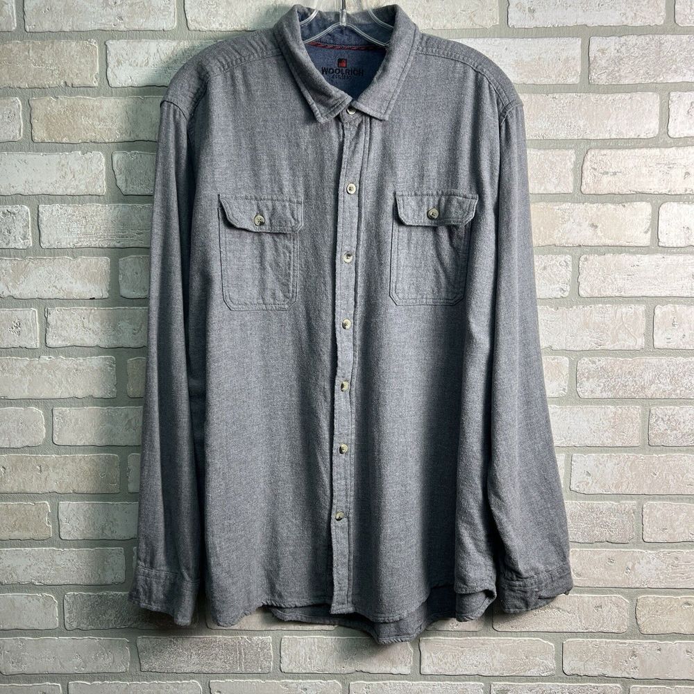 Woolrich Flannel Shirt‎ Mens XXL Gray Long Sleeve Front Pockets 100% Cotton